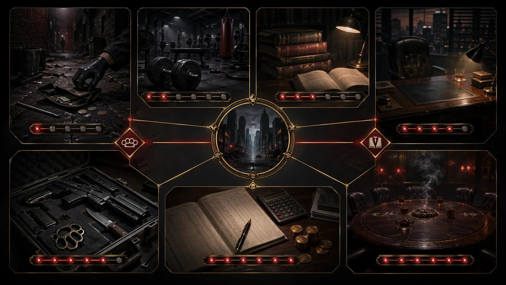 Browser mafia game progression path for mobile and desktop play.