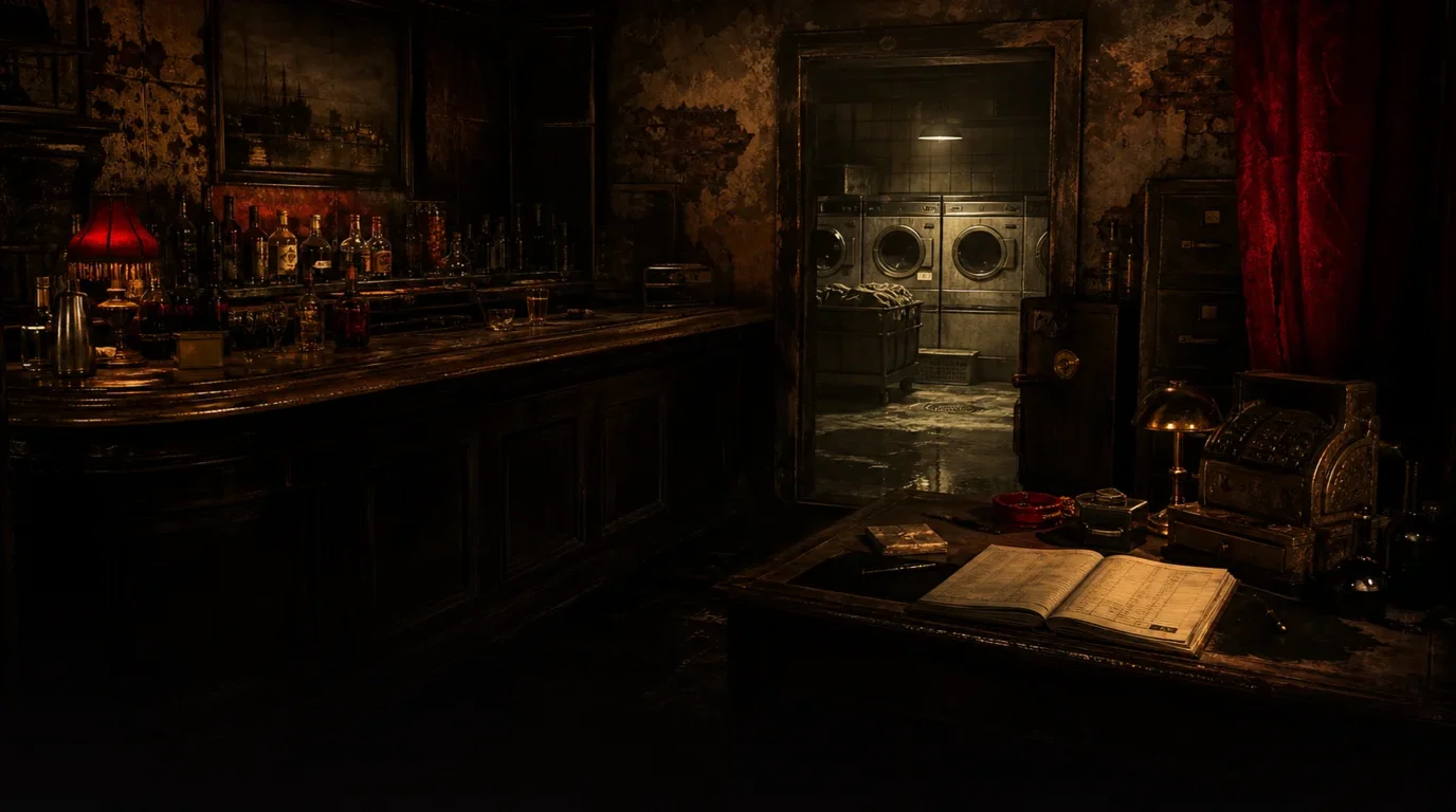 Mafia RPG economy scene with business ledgers and market planning.
